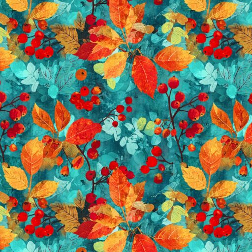Berries and Leaves - Turquoise - 1778-71