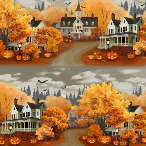 Haunted Village Border Stripe - Pumpkin Multi - 3235-35