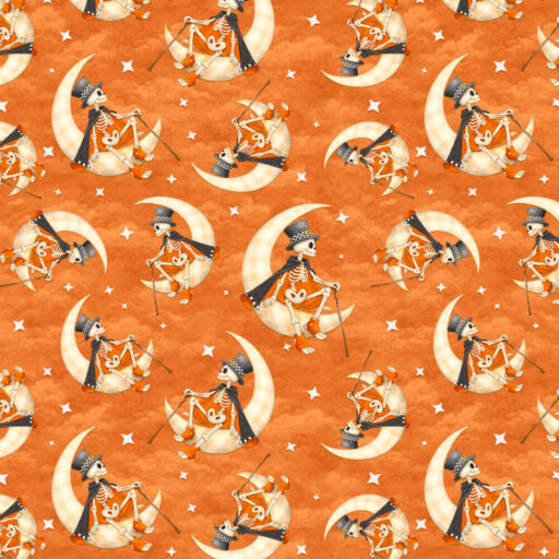 Skeletons on Crescent Moon - Orange - 3312G-33