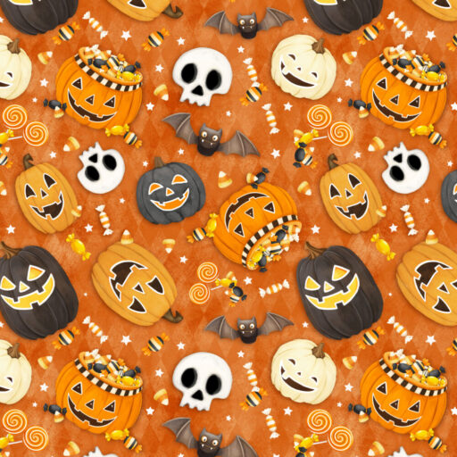 Tossed Pumpkins, Skulls, and Bats - Orange - 3315G-33