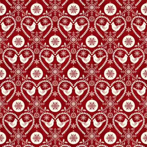 Hearts and Cardinals - Cream Red - 3804-48
