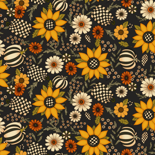 Florals and Pumpkins - Black - 5561F-99