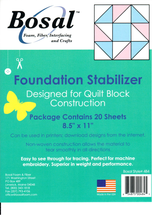 67.484 foundation stabilizer 8½x11" – designed for quilt blocks"