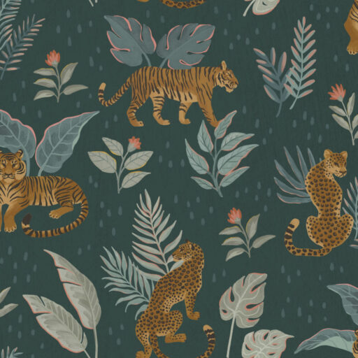 Cats in Jungle - Dark Teal - T120-001-828